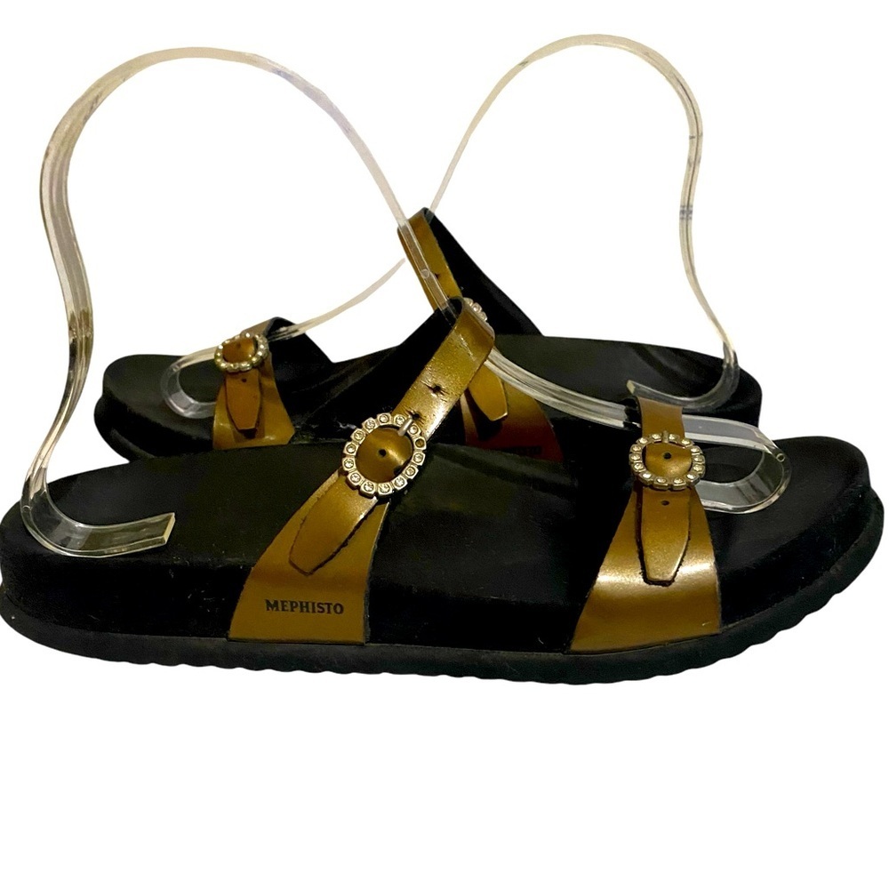 Mephisto Idelya Crystal Buckle Cognac Air Relax Slides Womens Boho Comfy Costal